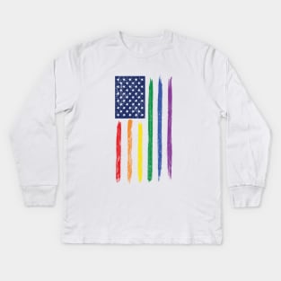 LGBT Rainbow Flag USA Patriotic Pride Awareness Kids Long Sleeve T-Shirt